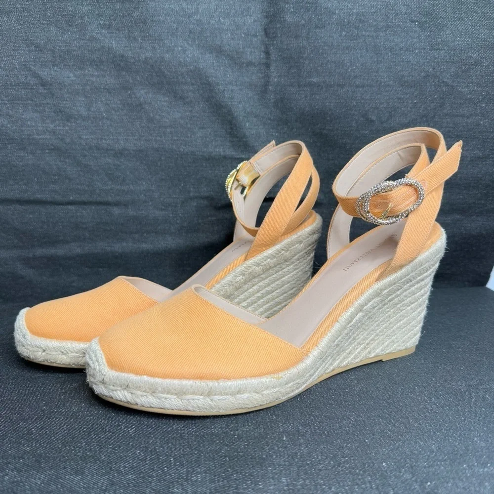 Stuart Weitzman - Orange Espadrille Crystal Strap Wedges - Size US 8.5